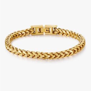 14K Gold Franco Chain Bracelet 6MM Stainless Steel Fold Over Clasp Heavy Link